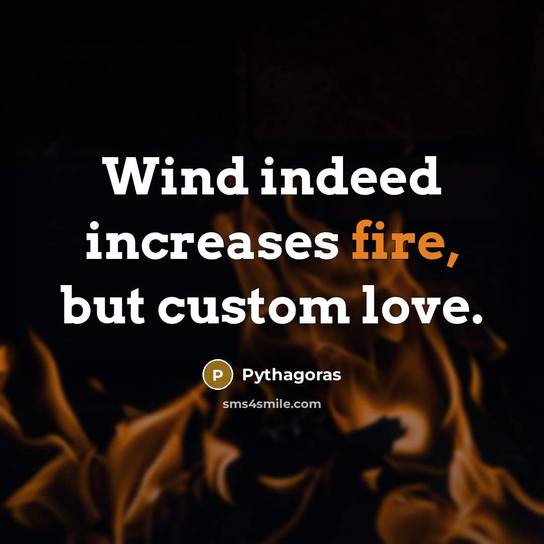 “Wind indeed increases fire, but custom love.” quote by Pythagoras