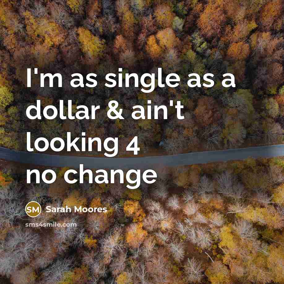 “I'm as single as a dollar & ain't looking 4 no change” quote by Sarah Moores