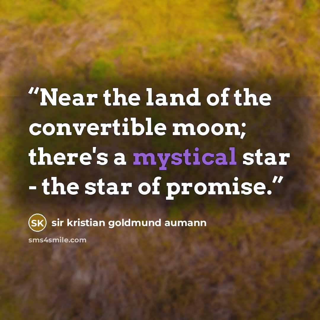 “Near the land of the convertible moon; there's a mystical star - the star of promise.” quote by sir Kristian Goldmund Aumann