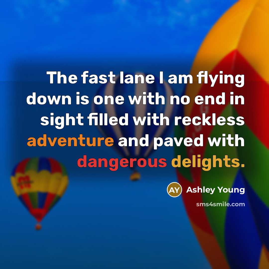 “The fast lane I am flying down is one with no end in sight filled with reckless adventure and paved with dangerous delights.” quote by Ashley Young