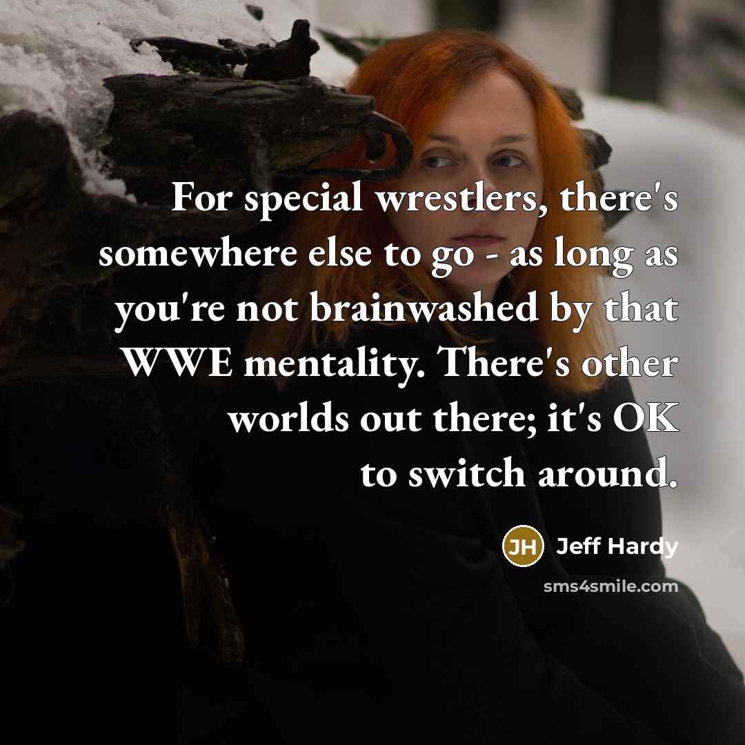 “For special wrestlers, there's somewhere else to go - as long as you're not brainwashed by that WWE mentality. There's other worlds out there; it's OK to switch around.” quote by Jeff Hardy
