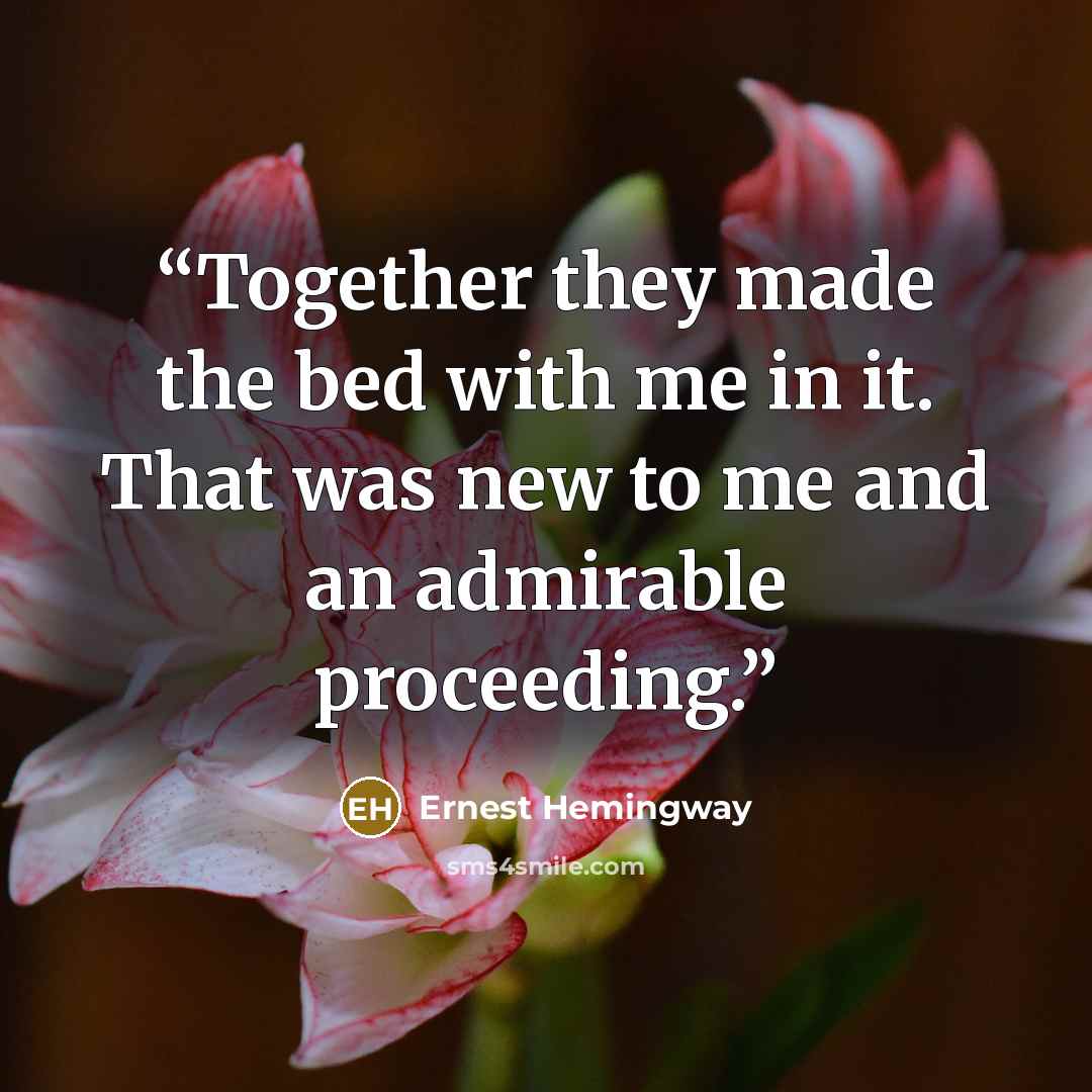 “Together they made the bed with me in it. That was new to me and an admirable proceeding.” quote by Ernest Hemingway