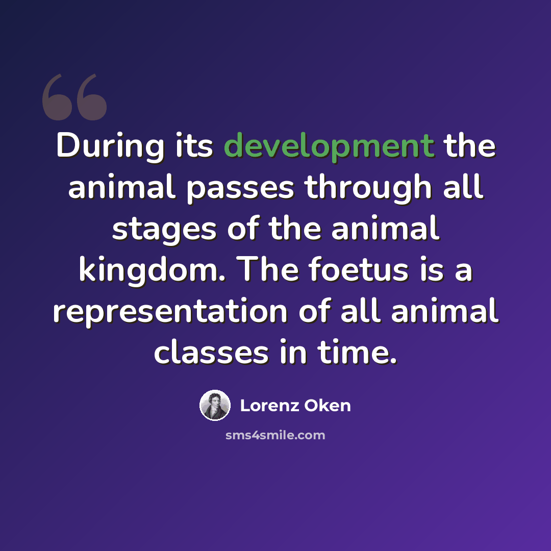“During its development the animal passes through all stages of the animal kingdom. The foetus is a representation of all animal classes in time.” quote by Lorenz Oken