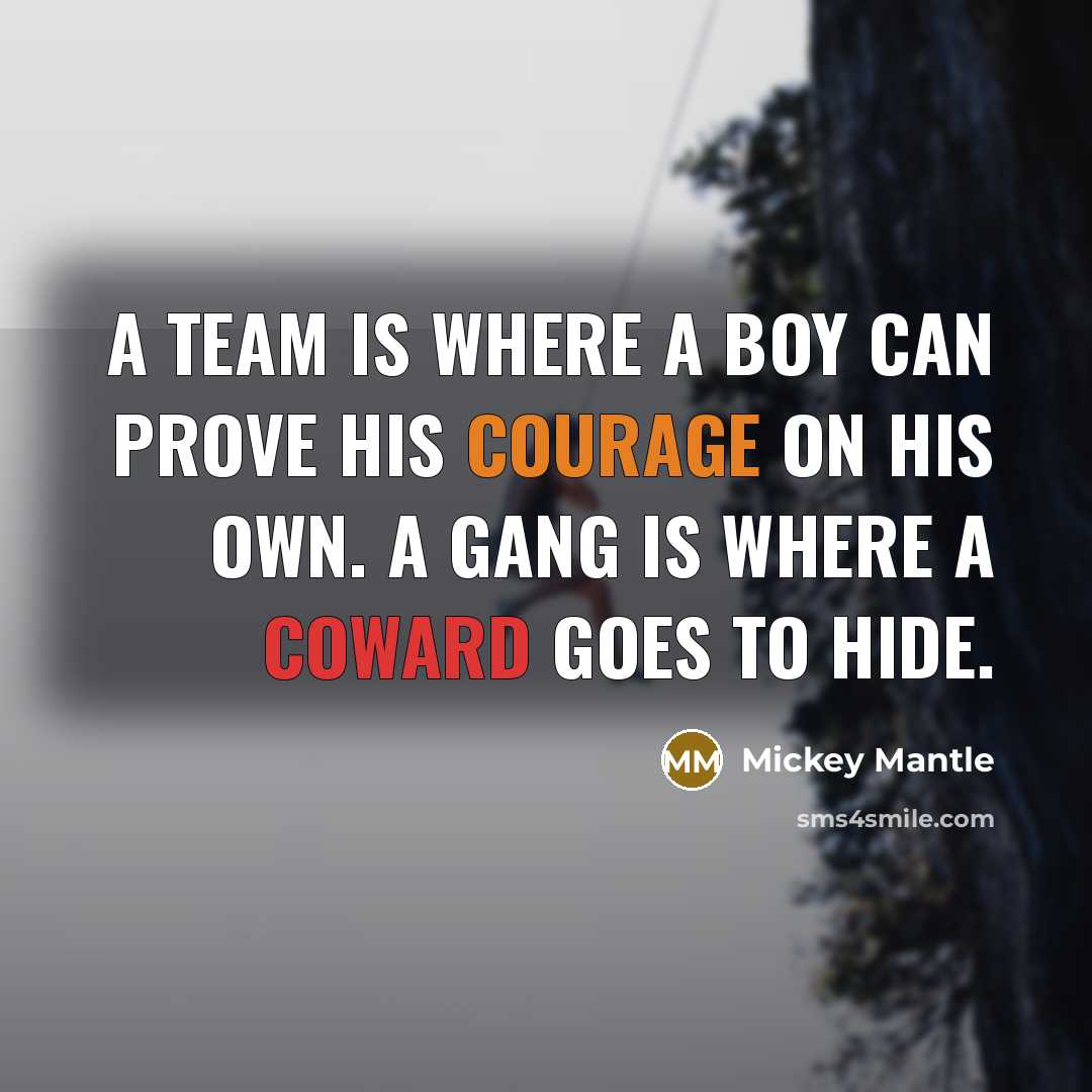 “A team is where a boy can prove his courage on his own. A gang is where a coward goes to hide.” quote by Mickey Mantle