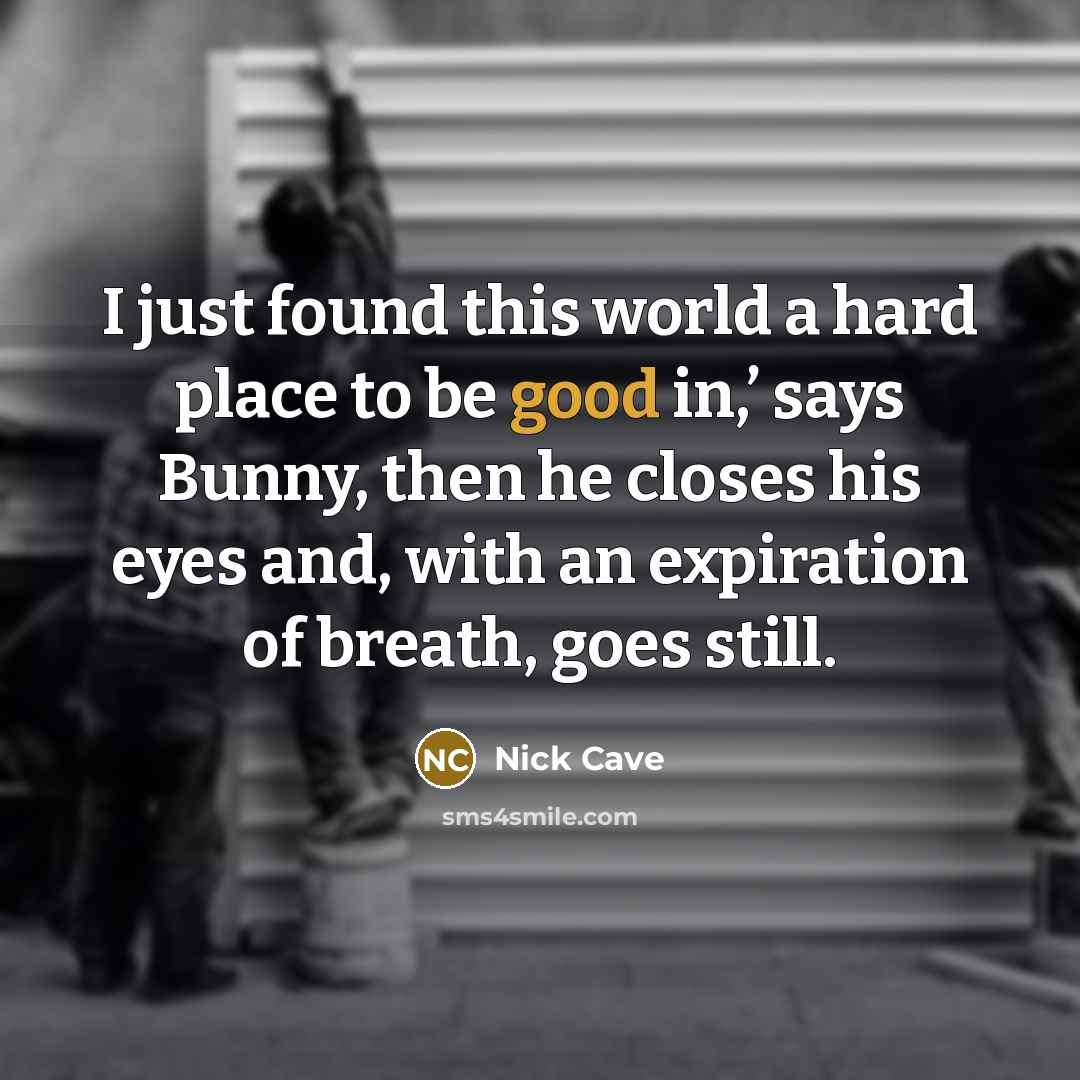 “I just found this world a hard place to be good in,’ says Bunny, then he closes his eyes and, with an expiration of breath, goes still.” quote by Nick Cave