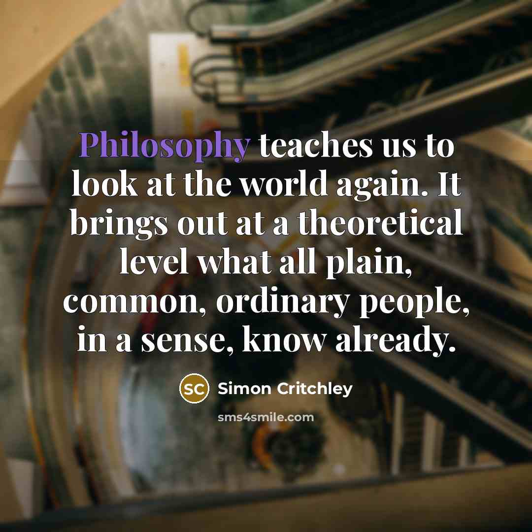 “Philosophy teaches us to look at the world again. It brings out at a theoretical level what all plain, common, ordinary people, in a sense, know already.” quote by Simon Critchley