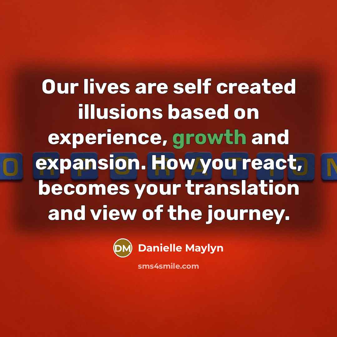 “Our lives are self created illusions based on experience, growth and expansion. How you react, becomes your translation and view of the journey.” quote by Danielle Maylyn