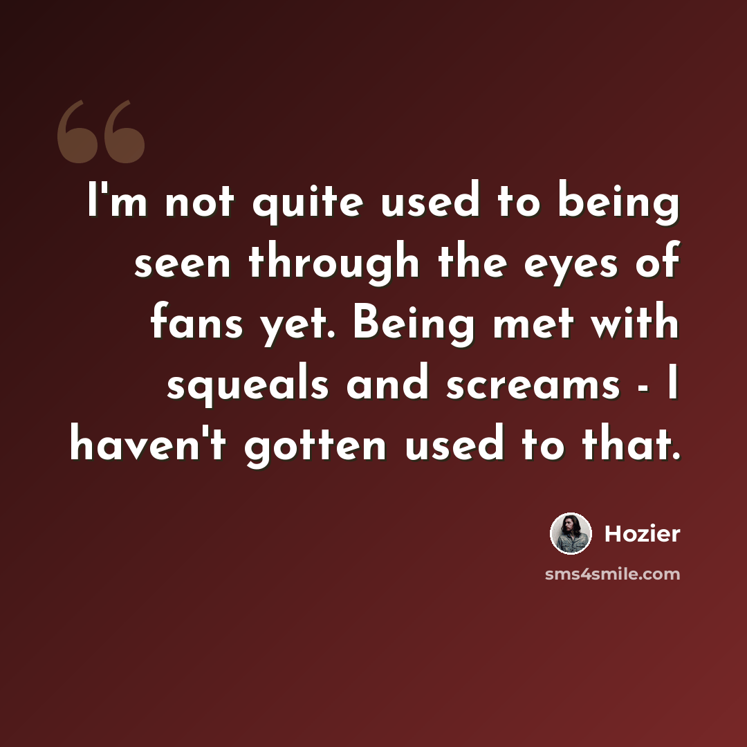 “I'm not quite used to being seen through the eyes of fans yet. Being met with squeals and screams - I haven't gotten used to that.” quote by Hozier