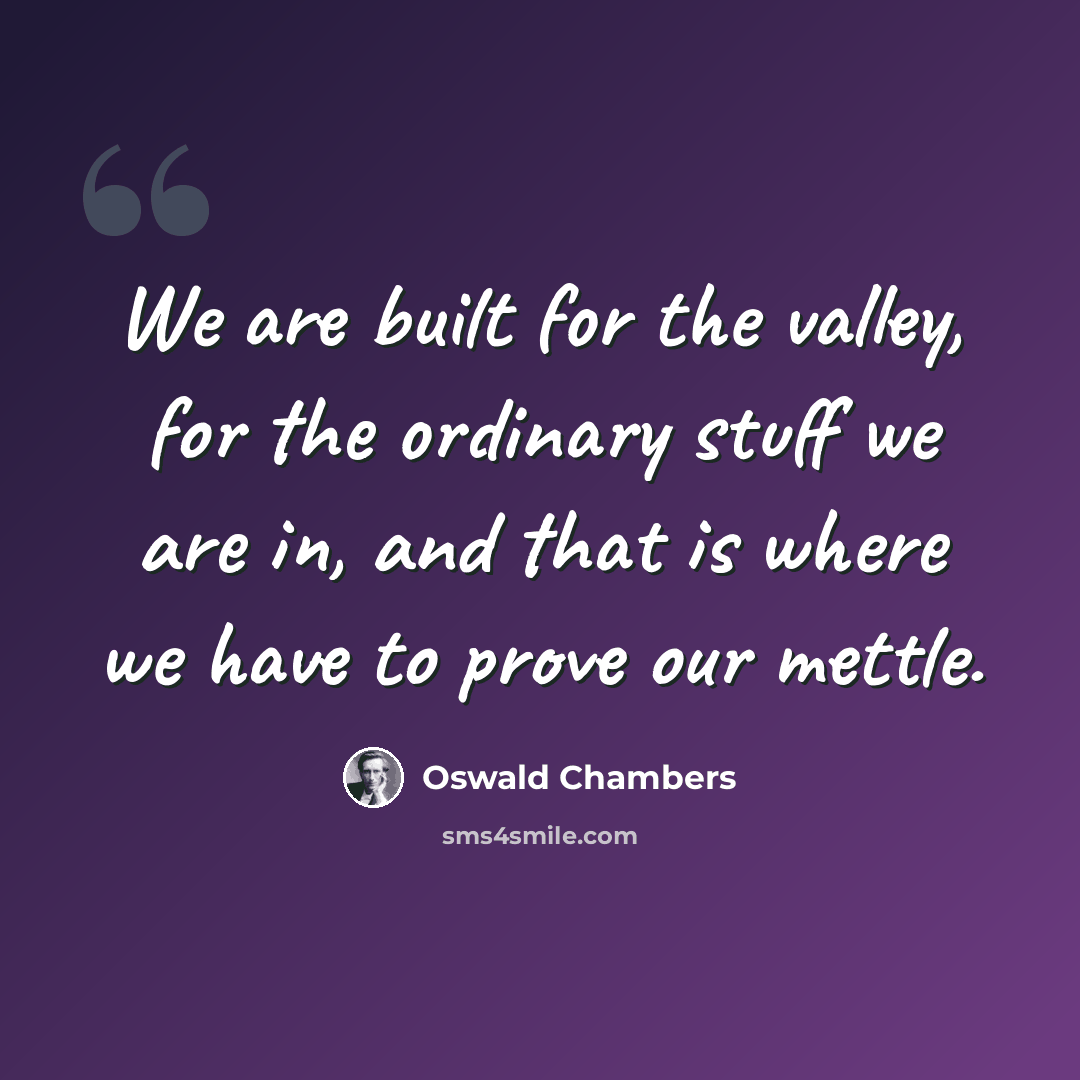“We are built for the valley, for the ordinary stuff we are in, and that is where we have to prove our mettle.” quote by Oswald Chambers