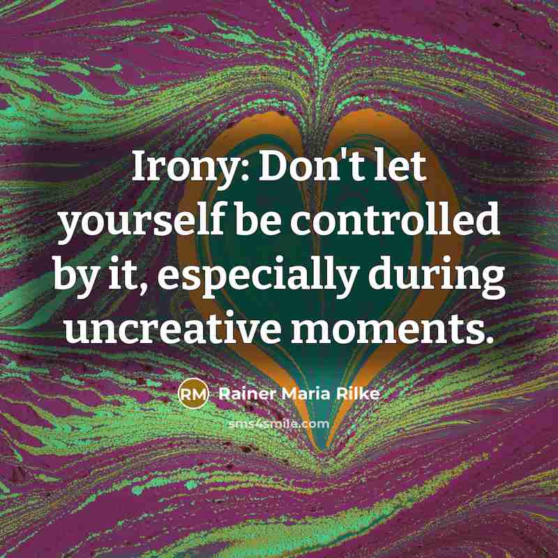 “Irony: Don't let yourself be controlled by it, especially during uncreative moments.” quote by Rainer Maria Rilke