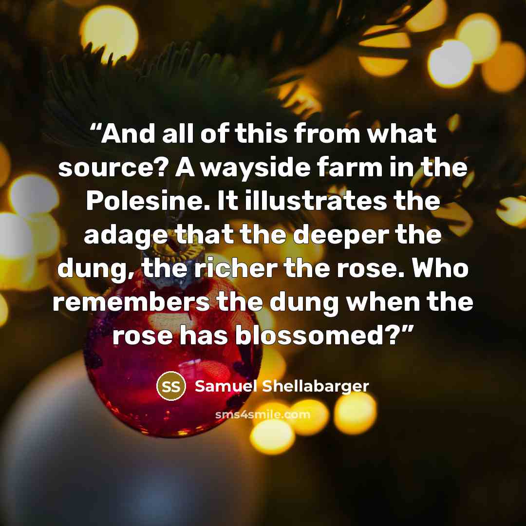 “And all of this from what source? A wayside farm in the Polesine. It illustrates the adage that the deeper the dung, the richer the rose. Who remembers the dung when the rose has blossomed?” quote by Samuel Shellabarger