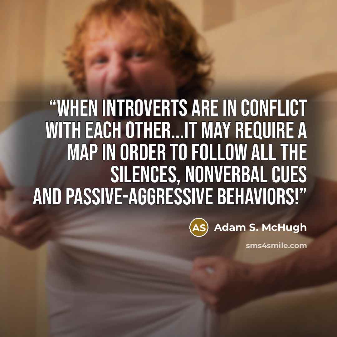 “When introverts are in conflict with each other...it may require a map in order to follow all the silences, nonverbal cues and passive-aggressive behaviors!” quote by Adam S. McHugh
