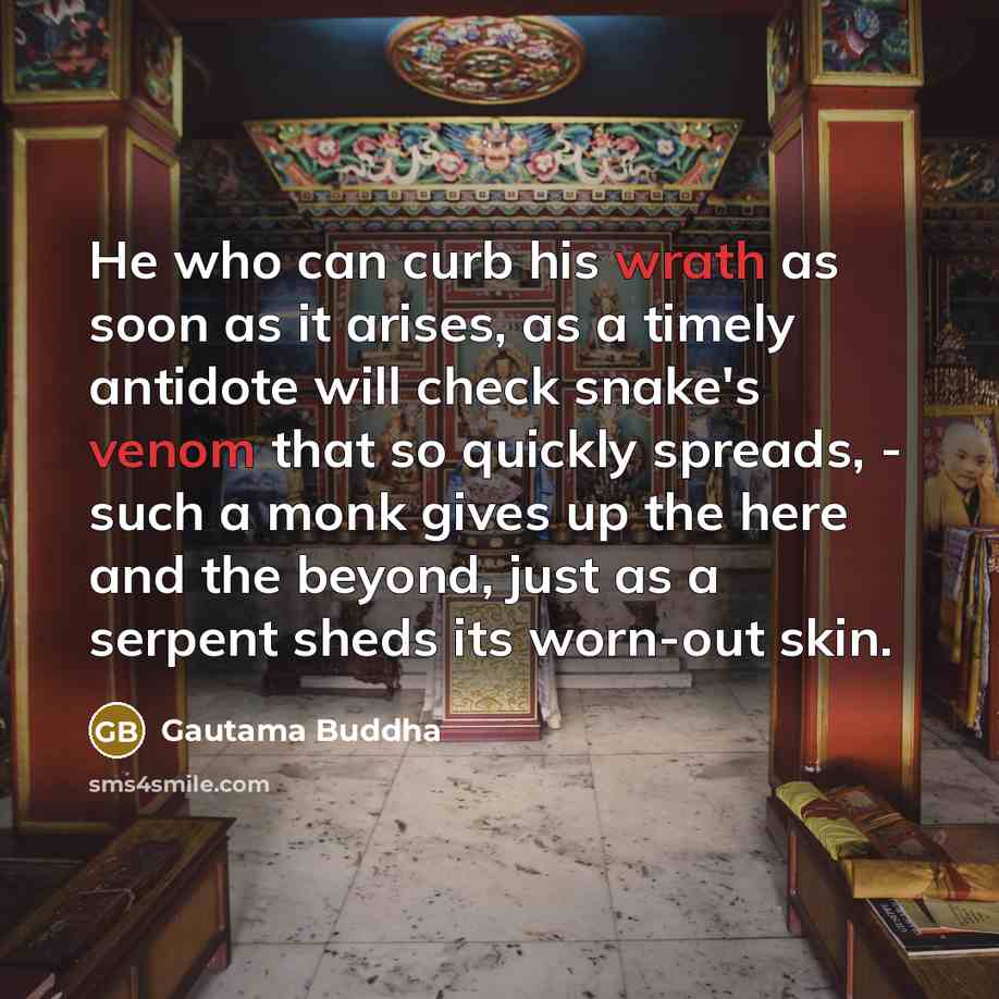 “He who can curb his wrath as soon as it arises, as a timely antidote will check snake's venom that so quickly spreads, - such a monk gives up the here and the beyond, just as a serpent sheds its worn-out skin.” quote by Gautama Buddha