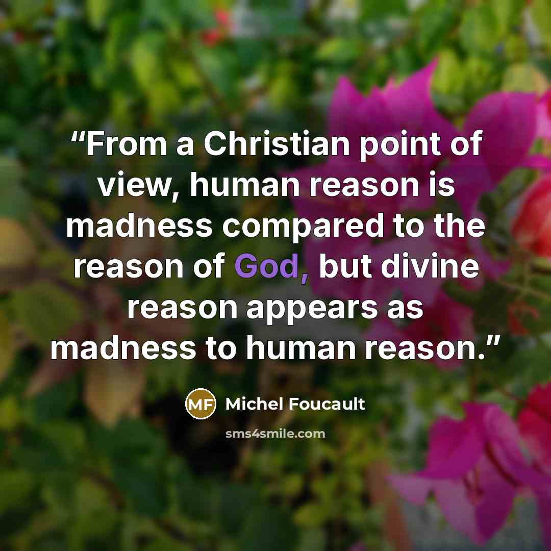 “From a Christian point of view, human reason is madness compared to the reason of God, but divine reason appears as madness to human reason.” quote by Michel Foucault