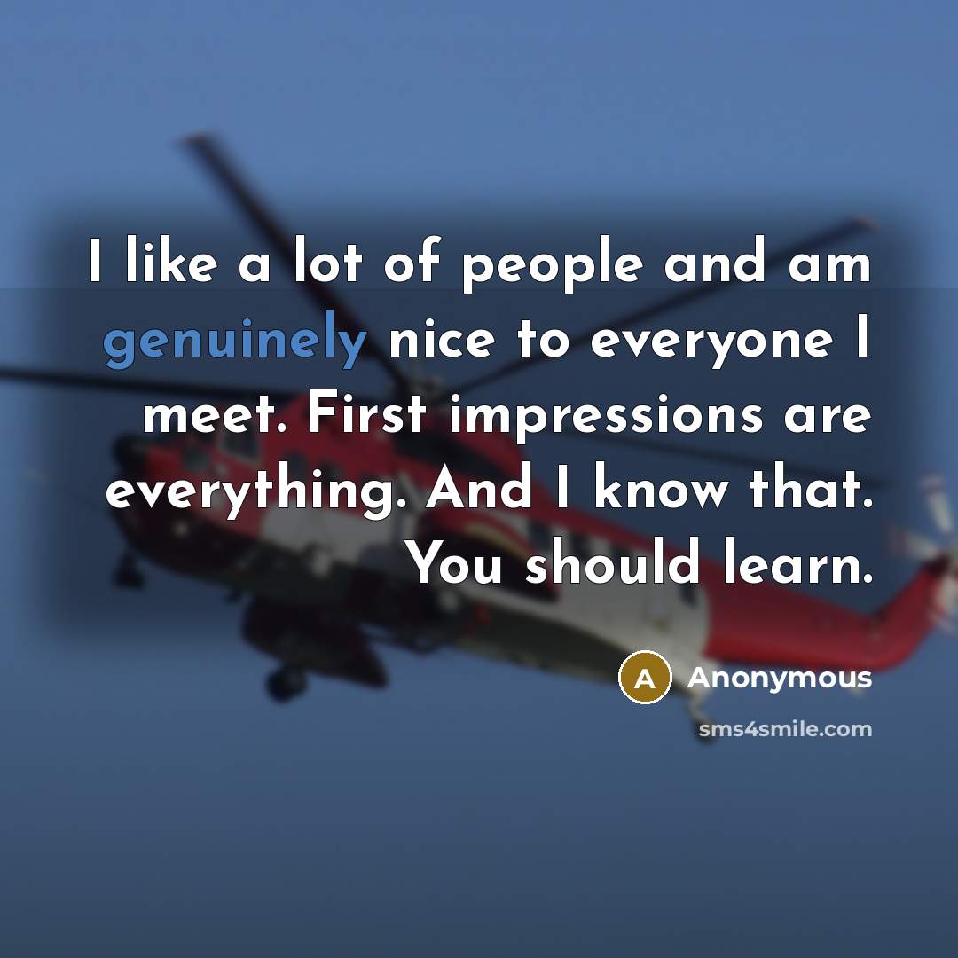“I like a lot of people and am genuinely nice to everyone I meet. First impressions are everything. And I know that. You should learn.” quote by Anonymous