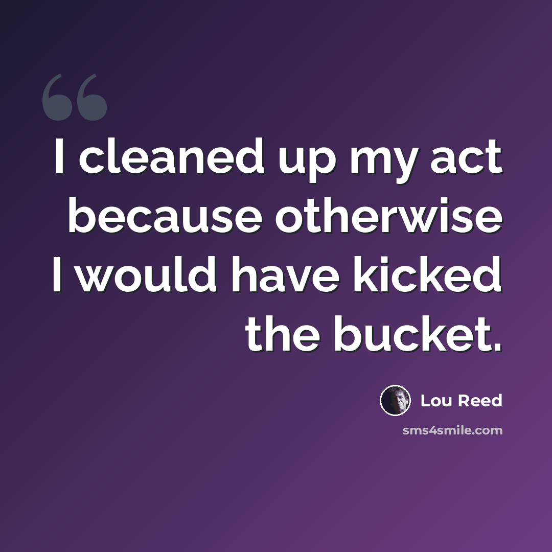 “I cleaned up my act because otherwise I would have kicked the bucket.” quote by Lou Reed