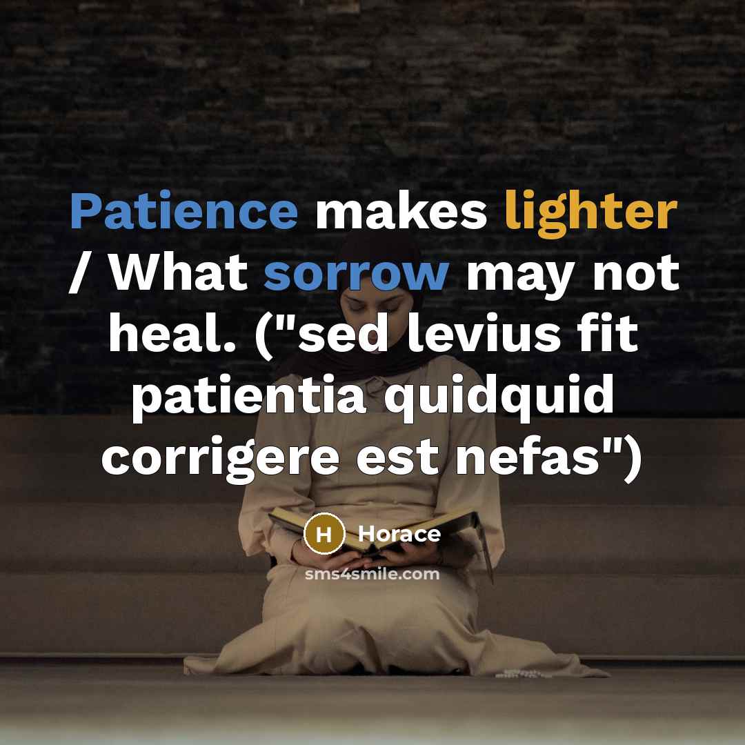 “Patience makes lighter / What sorrow may not heal. ("sed levius fit patientia quidquid corrigere est nefas")” quote by Horace