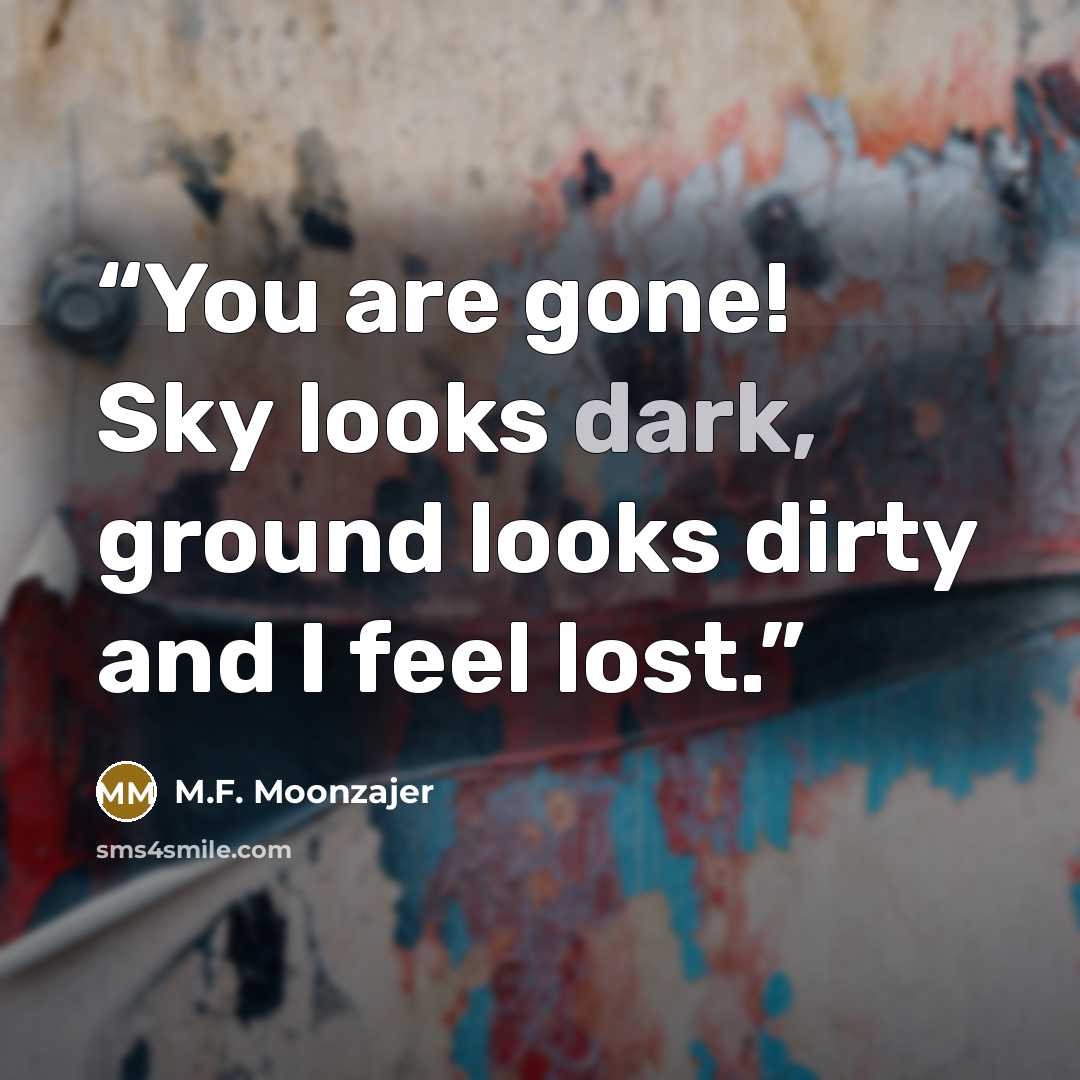 “You are gone! Sky looks dark, ground looks dirty and I feel lost.” quote by M.F. Moonzajer