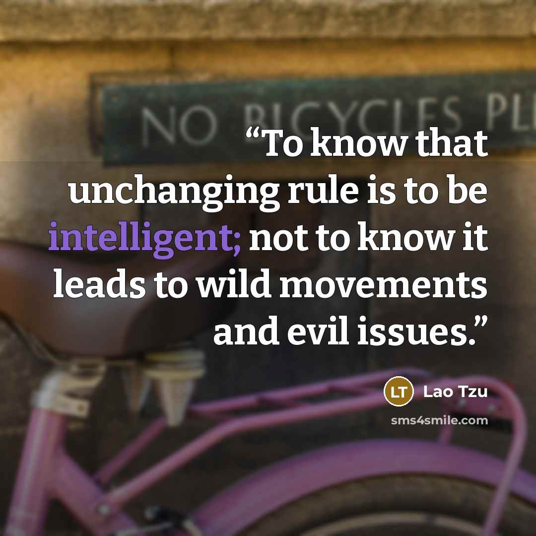 “To know that unchanging rule is to be intelligent; not to know it leads to wild movements and evil issues.” quote by Lao Tzu