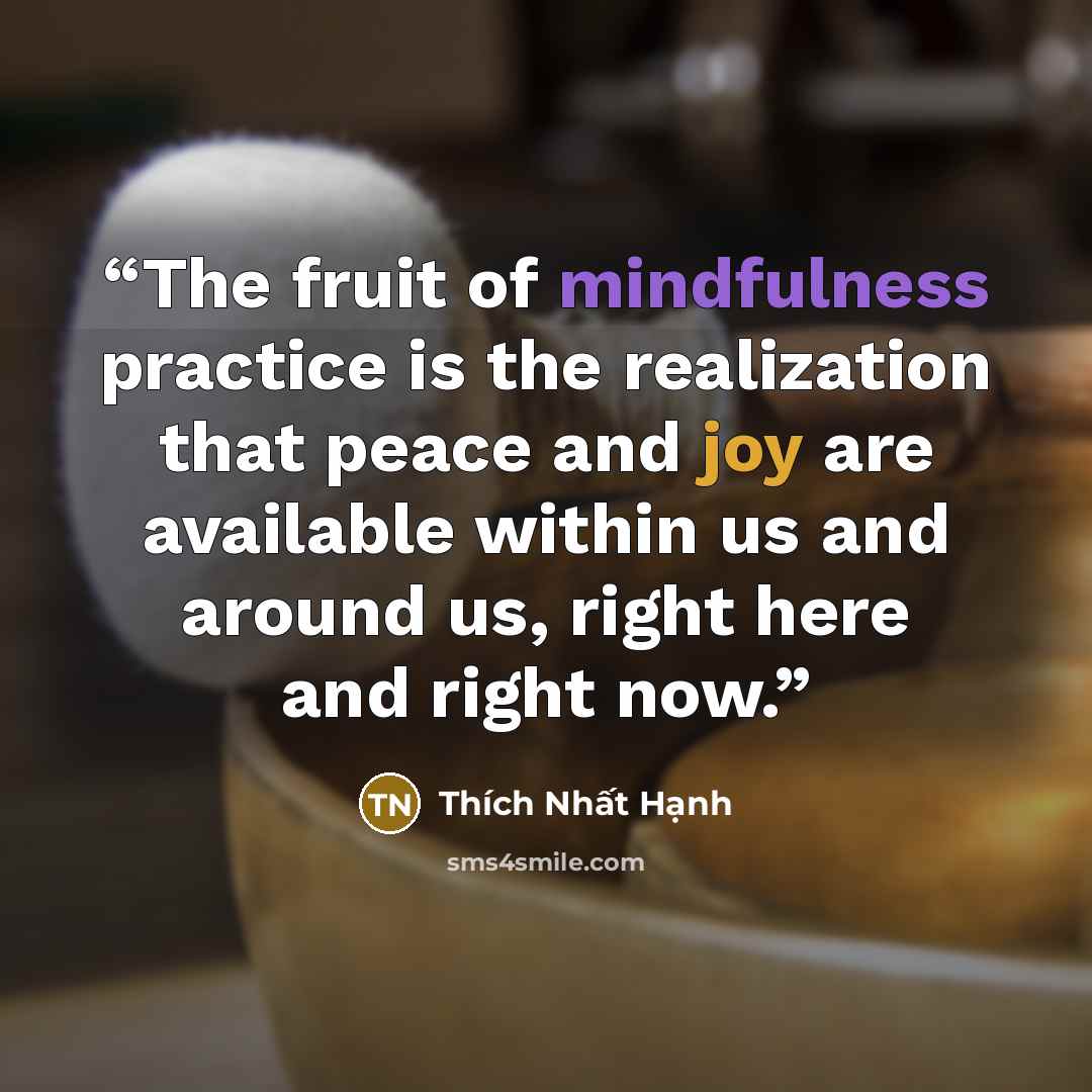 “The fruit of mindfulness practice is the realization that peace and joy are available within us and around us, right here and right now.” quote by Thich Nhat Hanh