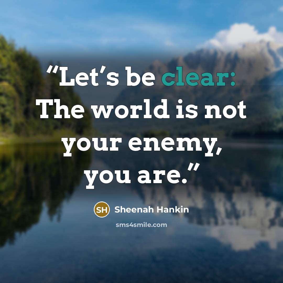 “Let’s be clear: The world is not your enemy, you are.” quote by Sheenah Hankin