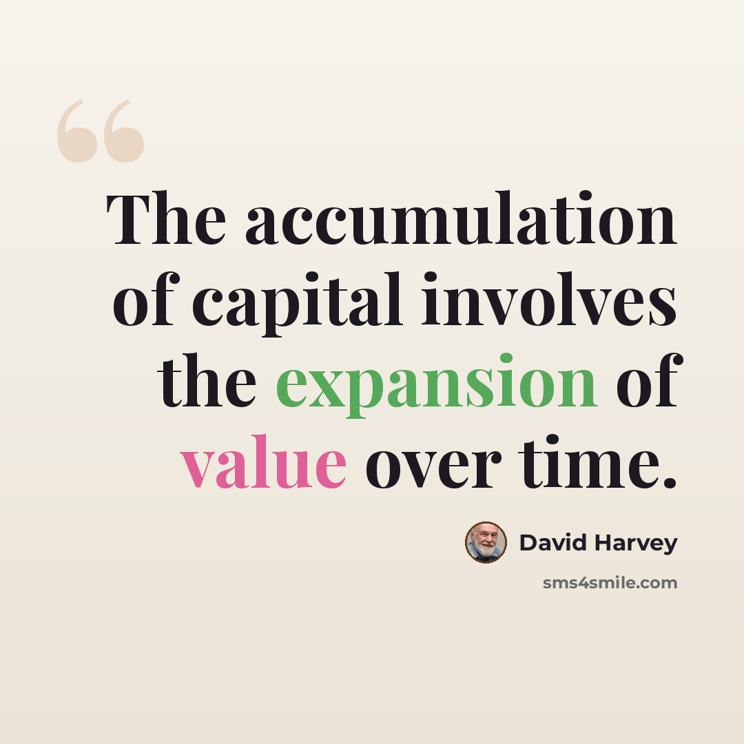 “The accumulation of capital involves the expansion of value over time.” quote by David Harvey