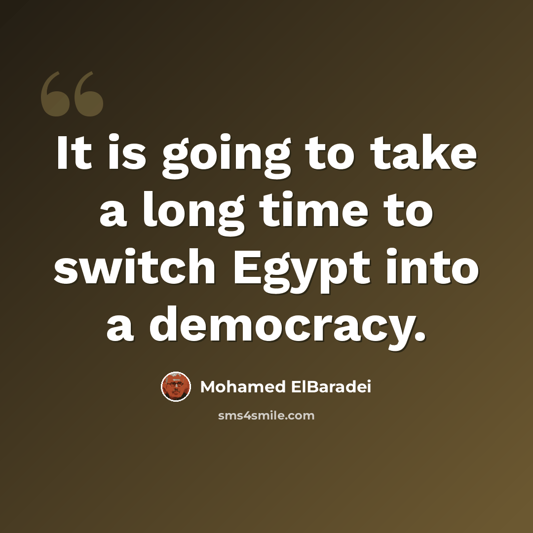 “It is going to take a long time to switch Egypt into a democracy.” quote by Mohamed ElBaradei
