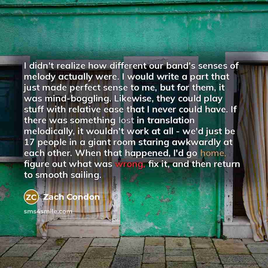 “I didn't realize how different our band's senses of melody actually were. I would write a part that just made perfect sense to me, but for them, it was mind-boggling. Likewise, they could play stuff with relative ease that I never could have. If there was something lost in translation melodically…” quote by Zach Condon