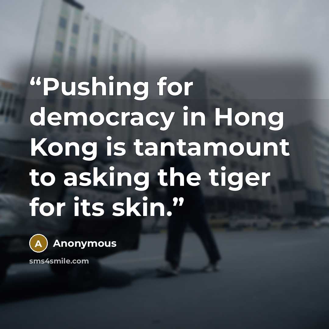 “Pushing for democracy in Hong Kong is tantamount to asking the tiger for its skin.” quote by Anonymous