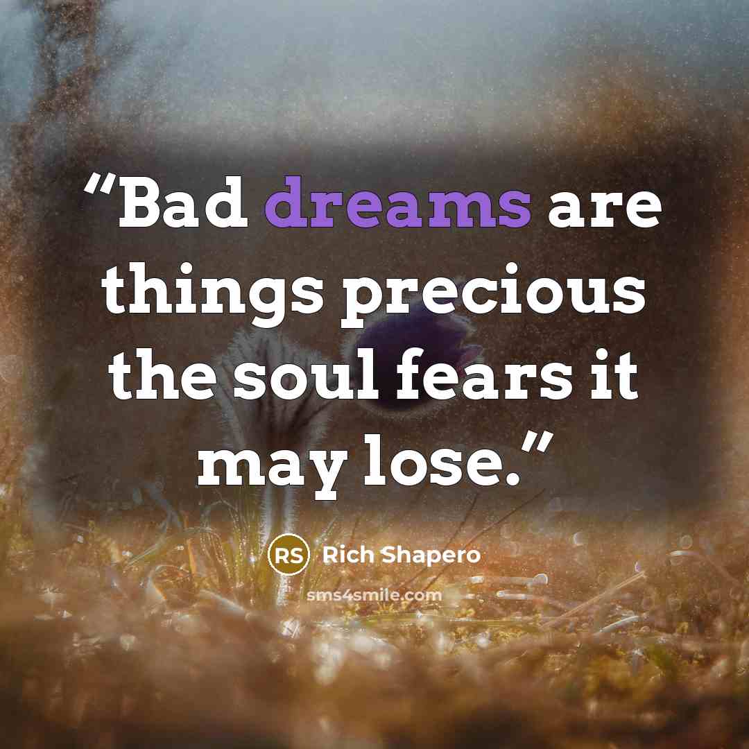 “Bad dreams are things precious the soul fears it may lose.” quote by Rich Shapero