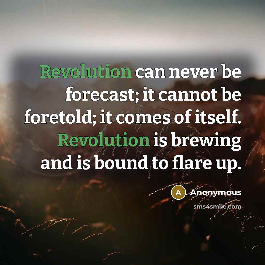 “Revolution can never be forecast; it cannot be foretold; it comes of itself. Revolution is brewing and is bound to flare up.” quote by Anonymous