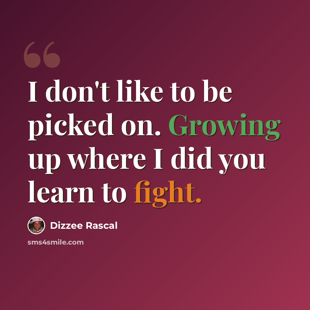 “I don't like to be picked on. Growing up where I did you learn to fight.” quote by Dizzee Rascal