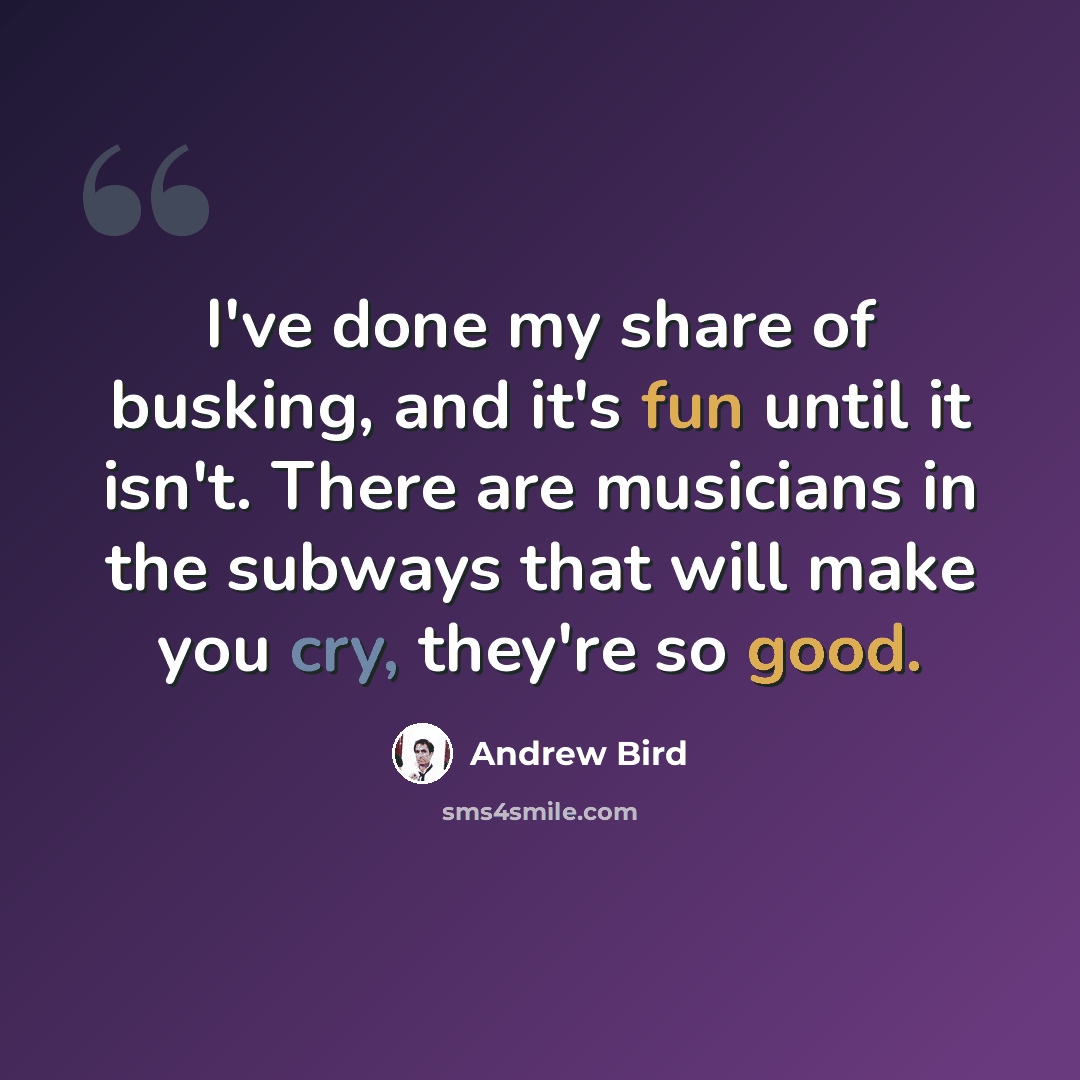 “I've done my share of busking, and it's fun until it isn't. There are musicians in the subways that will make you cry, they're so good.” quote by Andrew Bird