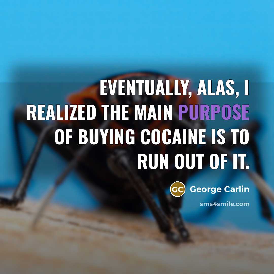 “Eventually, alas, I realized the main purpose of buying cocaine is to run out of it.” quote by George Carlin