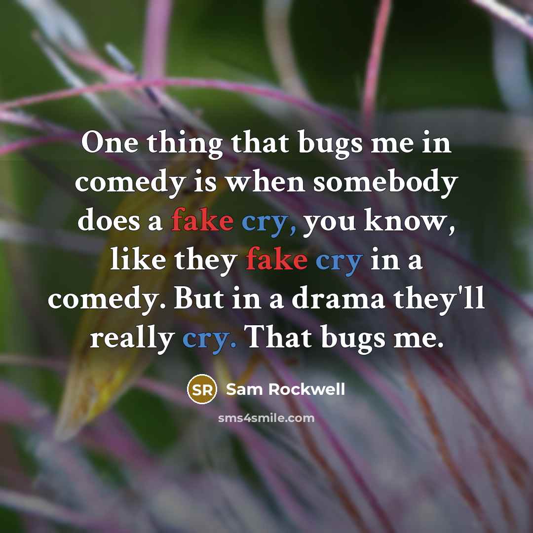 “One thing that bugs me in comedy is when somebody does a fake cry, you know, like they fake cry in a comedy. But in a drama they'll really cry. That bugs me.” quote by Sam Rockwell