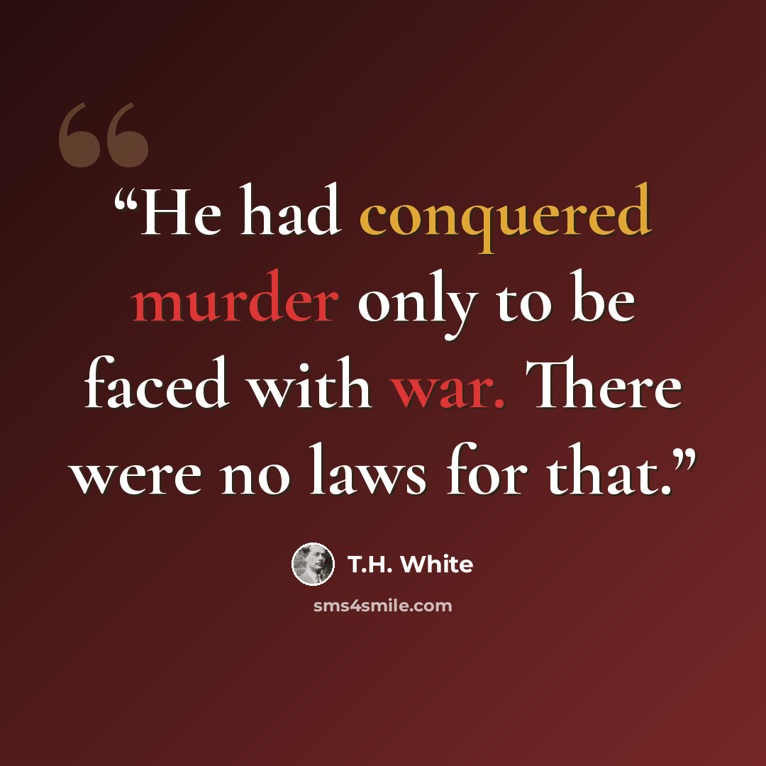 “He had conquered murder only to be faced with war. There were no laws for that.” quote by T.H. White