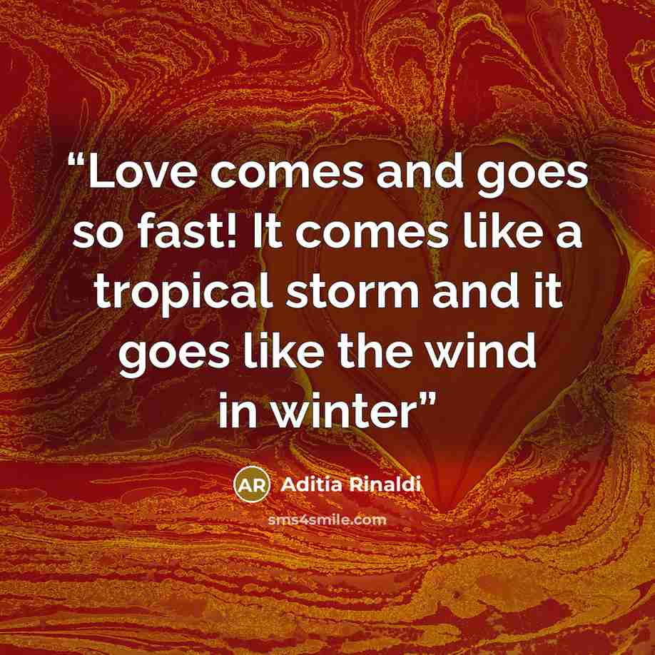 “Love comes and goes so fast! It comes like a tropical storm and it goes like the wind in winter” quote by Aditia Rinaldi