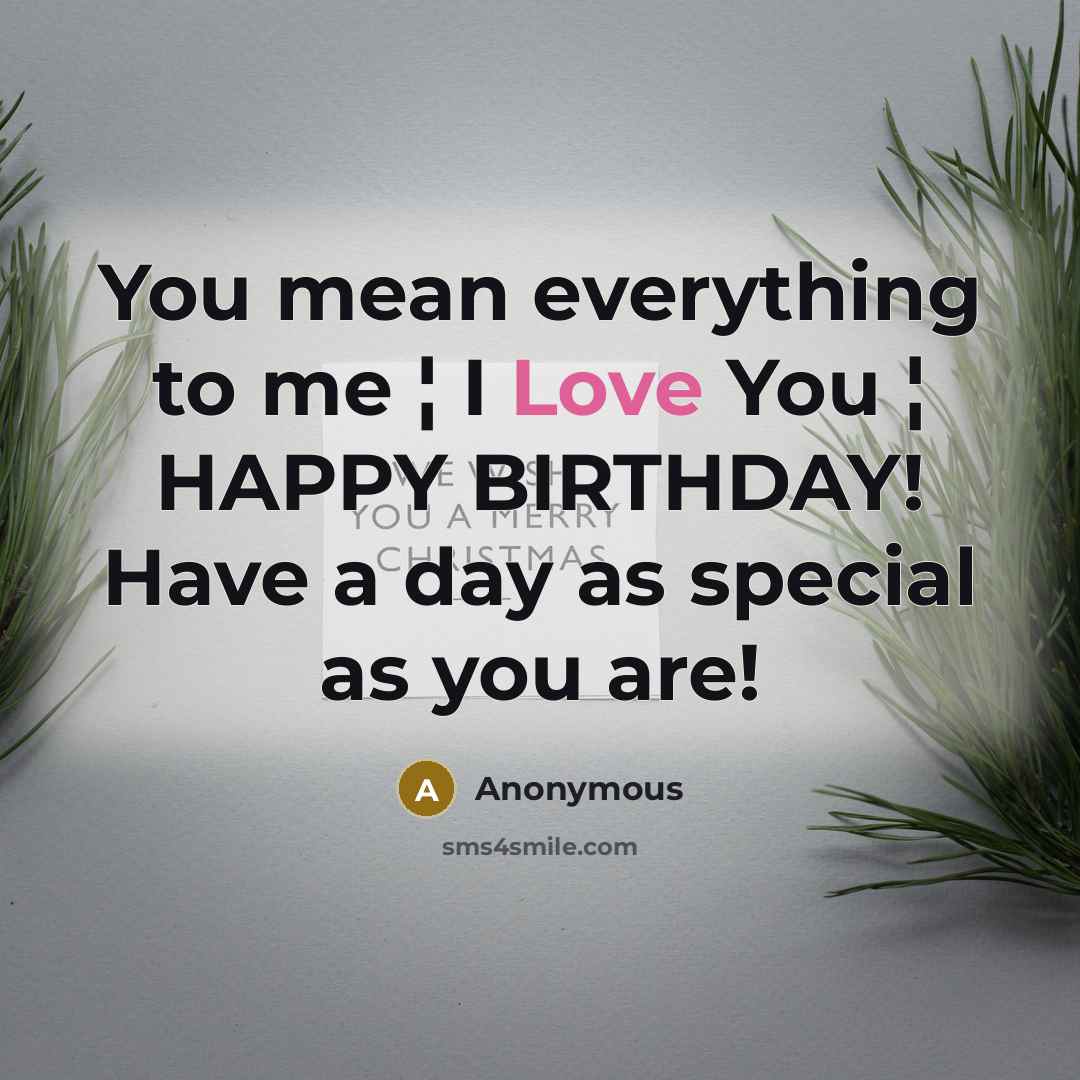 “You mean everything to me ¦ I Love You ¦ HAPPY BIRTHDAY! Have a day as special as you are!” quote by Anonymous