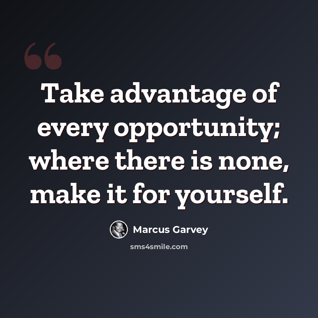 “Take advantage of every opportunity; where there is none, make it for yourself.” quote by Marcus Garvey