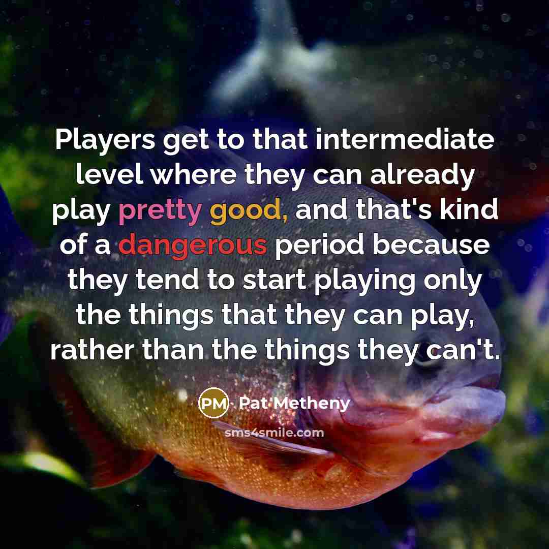 “Players get to that intermediate level where they can already play pretty good, and that's kind of a dangerous period because they tend to start playing only the things that they can play, rather than the things they can't.” quote by Pat Metheny