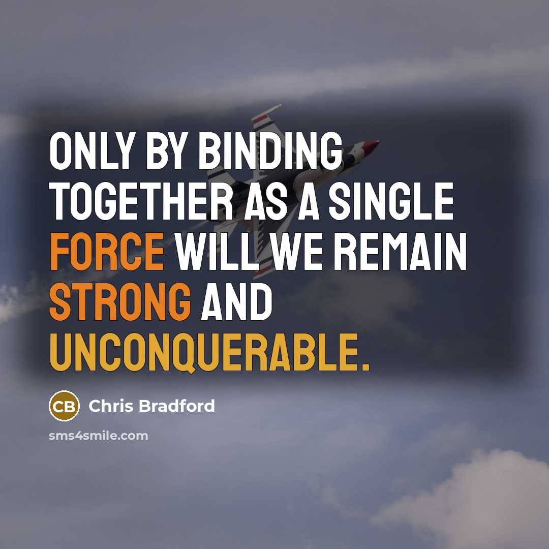 “Only by binding together as a single force will we remain strong and unconquerable.” quote by Chris Bradford