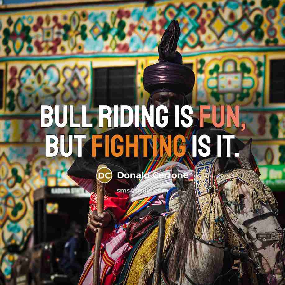 “Bull riding is fun, but fighting is it.” quote by Donald Cerrone