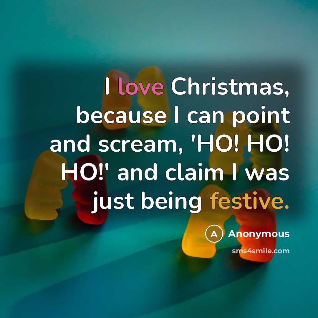 “I love Christmas, because I can point and scream, 'HO! HO! HO!' and claim I was just being festive.” quote by Anonymous