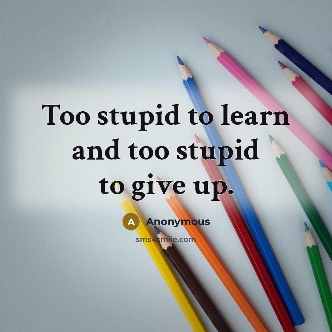 “Too stupid to learn and too stupid to give up.” quote by Anonymous