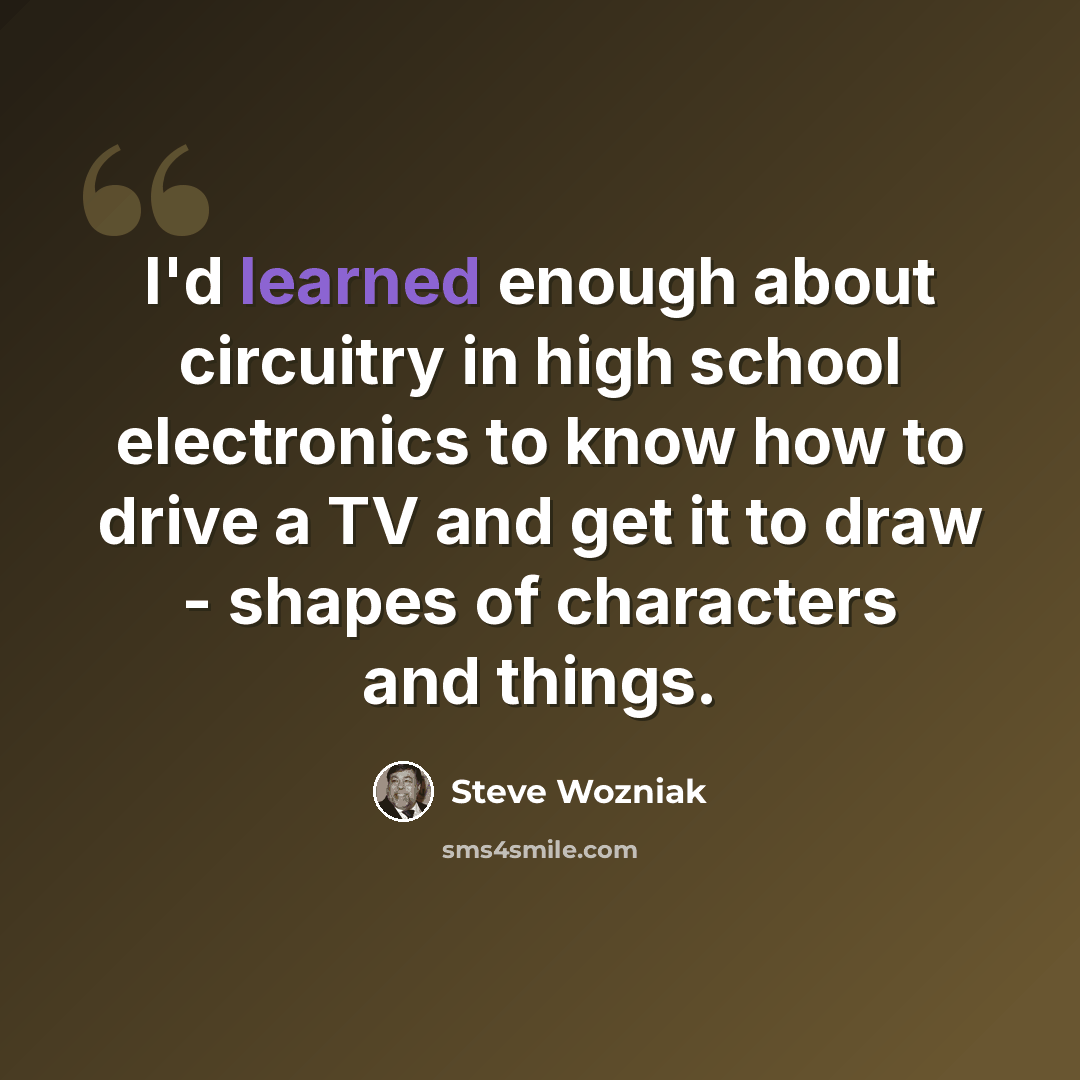“I'd learned enough about circuitry in high school electronics to know how to drive a TV and get it to draw - shapes of characters and things.” quote by Steve Wozniak