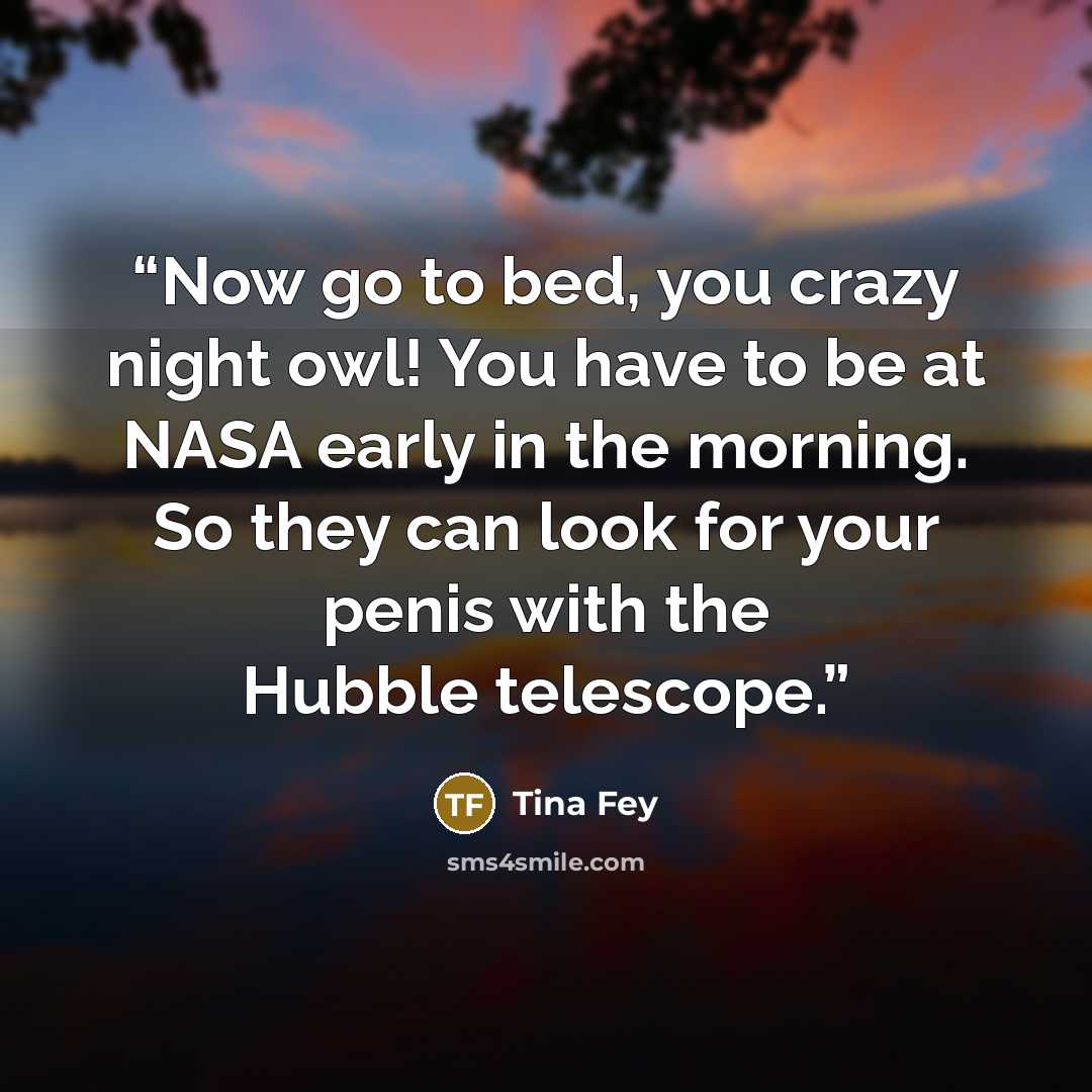 “Now go to bed, you crazy night owl! You have to be at NASA early in the morning. So they can look for your penis with the Hubble telescope.” quote by Tina Fey