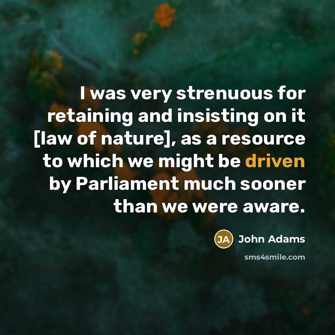 “I was very strenuous for retaining and insisting on it [law of nature], as a resource to which we might be driven by Parliament much sooner than we were aware.” quote by John Adams