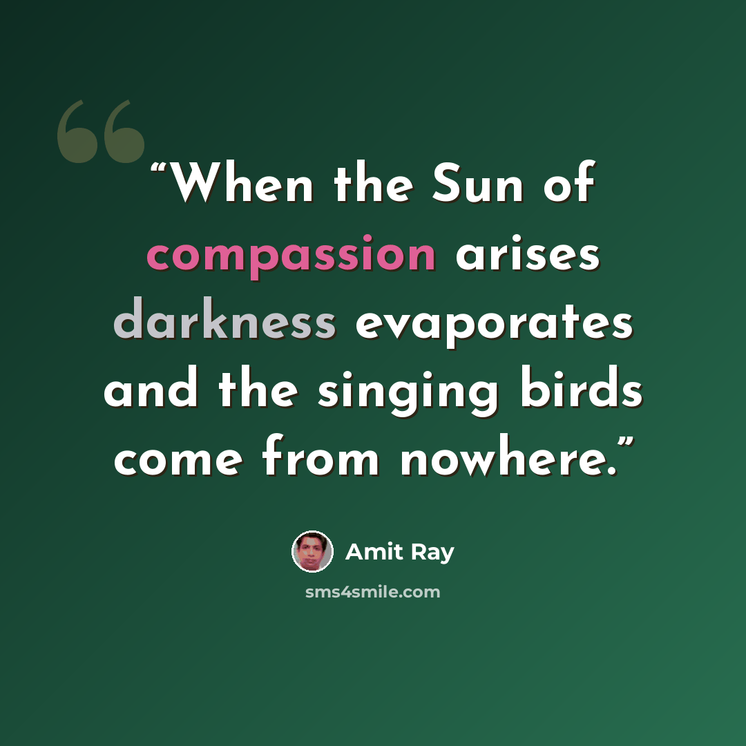 “When the Sun of compassion arises darkness evaporates and the singing birds come from nowhere.” quote by Amit Ray
