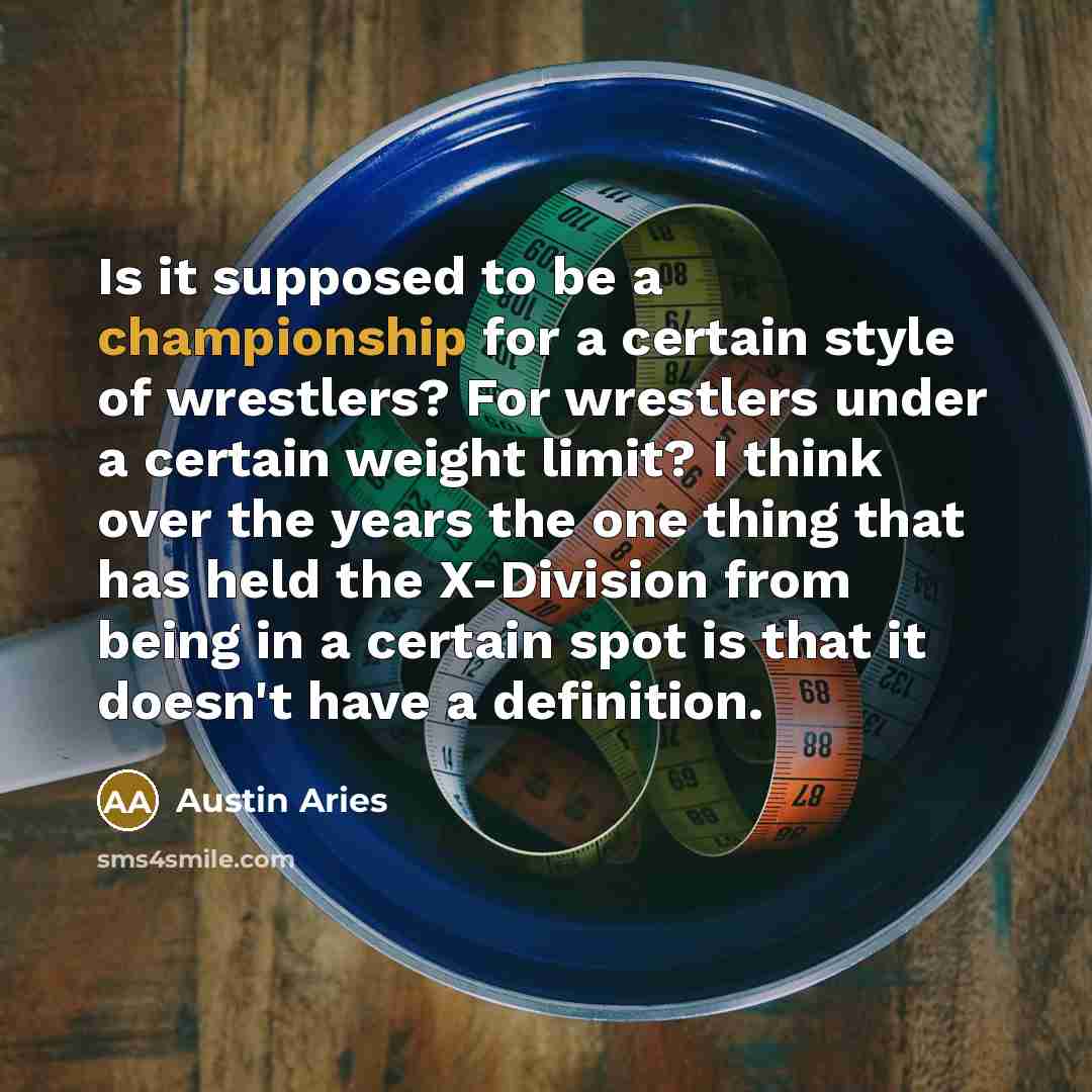“Is it supposed to be a championship for a certain style of wrestlers? For wrestlers under a certain weight limit? I think over the years the one thing that has held the X-Division from being in a certain spot is that it doesn't have a definition.” quote by Austin Aries