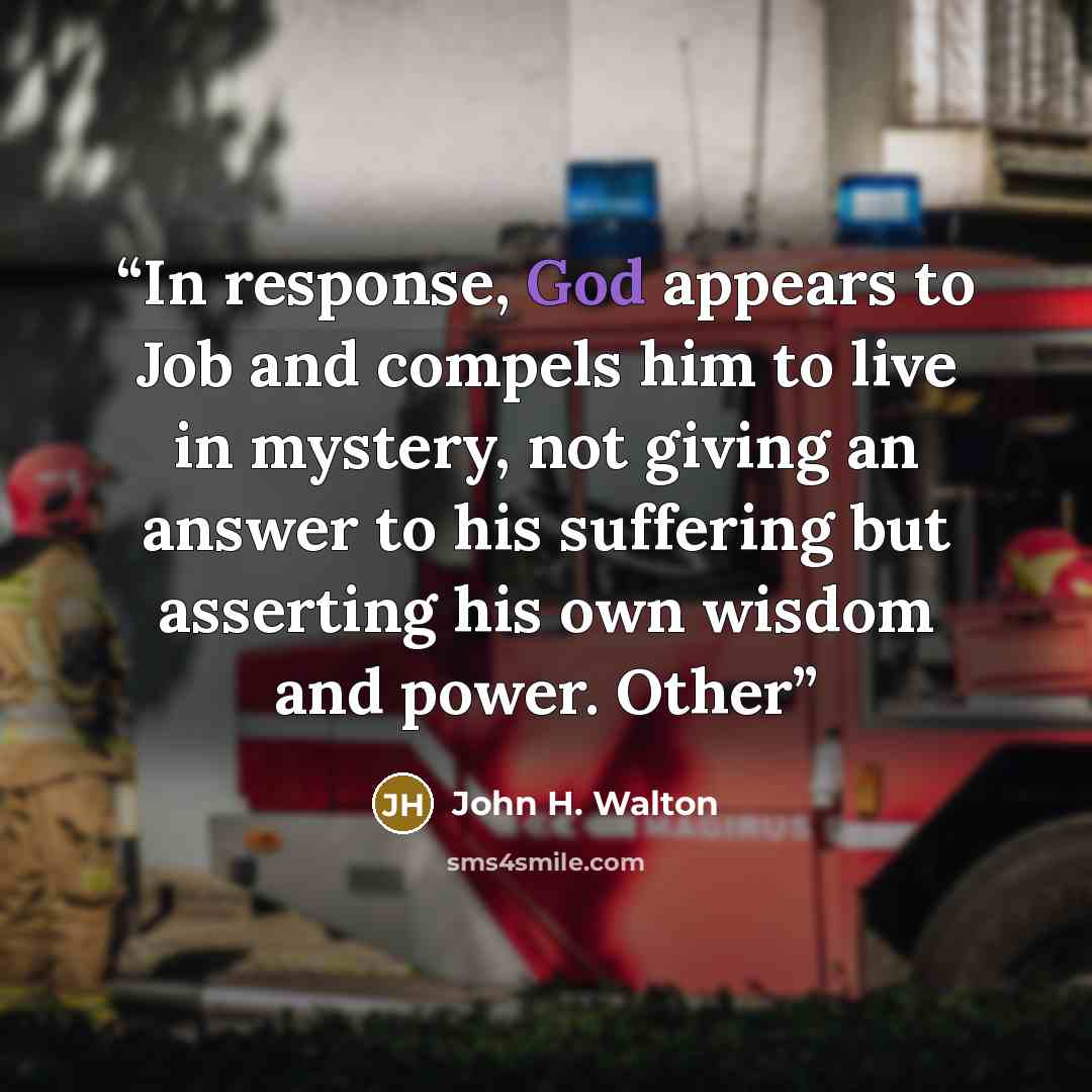 “In response, God appears to Job and compels him to live in mystery, not giving an answer to his suffering but asserting his own wisdom and power. Other” quote by John H. Walton